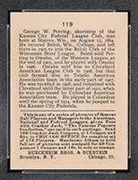 1915 E145-2 Cracker Jack #119 George Perring Kansas City (Federal) - Back