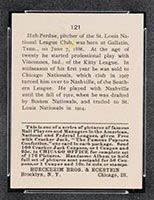 1915 E145-2 Cracker Jack #121 Hub Perdue Boston (National) - Back