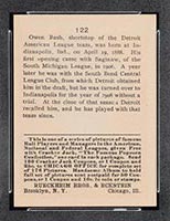 1915 E145-2 Cracker Jack #122 Owen Bush Detroit (American) - Back