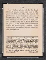 1915 E145-2 Cracker Jack #123 Harry Sallee St. Louis (National) - Back