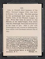 1915 E145-2 Cracker Jack #125 John Niehoff Cincinnati (National) - Back