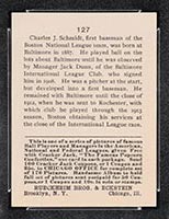 1915 E145-2 Cracker Jack #127 Butch Schmidt Boston (National) - Back