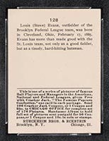 1915 E145-2 Cracker Jack #128 Steve Evans Brooklyn (Federal) - Back