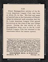 1915 E145-2 Cracker Jack #131 George Baumgardner St. Louis (American) - Back