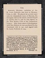 1915 E145-2 Cracker Jack #134 Armando Marsans Cincinnati (National) - Back