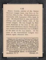 1915 E145-2 Cracker Jack #138 Henry Gowdy Boston (National) - Back