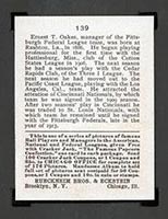 1915 E145-2 Cracker Jack #139 Rebel Oakes Pittsburgh (Federal) - Back