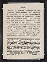 1915 E145-2 Cracker Jack #140 Daniel Murphy Brooklyn (Federal) - Back