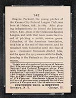 1915 E145-2 Cracker Jack #142 Eugene Packard Kansas City (Federal) - Back