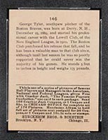 1915 E145-2 Cracker Jack #146 Lefty Tyler Boston (National) - Back