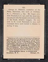 1915 E145-2 Cracker Jack #151 Possum Whitted Philadelphia (National) - Back