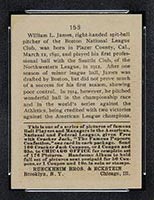 1915 E145-2 Cracker Jack #153 Bill James Boston (National) - Back