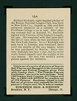 1915 E145-2 Cracker Jack #154 Richard Rudolph Boston (National) - Back