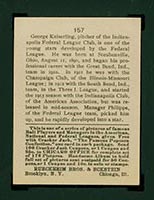 1915 E145-2 Cracker Jack #157 George Kaiserling Indianapolis (Federal) - Back
