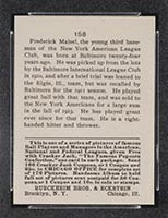 1915 E145-2 Cracker Jack #158 Fritz Maisel New York (American) - Back