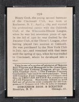 1915 E145-2 Cracker Jack #159 Heinie Groh Cincinnati (National) - Back