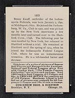 1915 E145-2 Cracker Jack #160 Benny Kauff Indianapolis (Federal) - Back