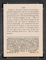 1915 E145-2 Cracker Jack #164 Bob Shawkey Philadelphia (American) - Back