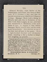 1915 E145-2 Cracker Jack #165 Eddie Murphy Philadelphia (American) - Back