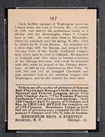 1915 E145-2 Cracker Jack #167 Clark Griffith Washington (American) - Back