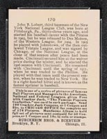 1915 E145-2 Cracker Jack #170 Hans Lobert New York (National) - Back