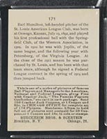 1915 E145-2 Cracker Jack #171 Earl Hamilton St. Louis (American) - Back