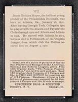 1915 E145-2 Cracker Jack #172 Erskine Mayer Philadelphia (National) - Back