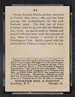 1915 E145-2 Cracker Jack #24 George Mullen (Mullin) Indianapolis (Federal) - Back