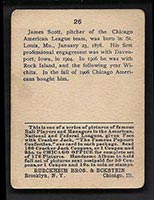 1915 E145-2 Cracker Jack #26 James Scott Chicago (American) - Back