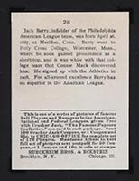 1915 E145-2 Cracker Jack #28 Jack Barry Philadelphia (American) - Back