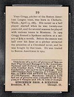 1915 E145-2 Cracker Jack #29 Vean Gregg Cleveland (American) - Back