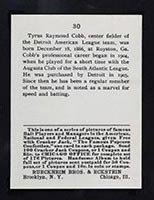 1915 E145-2 Cracker Jack #30 Ty Cobb Detroit (American) - Back