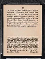 1915 E145-2 Cracker Jack #31 Charles Wagner Boston (American) - Back