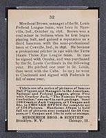 1915 E145-2 Cracker Jack #32 Mordecai Brown St. Louis (Federal) - Back