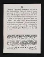 1915 E145-2 Cracker Jack #37 Grover Alexander Philadelphia (National) - Back