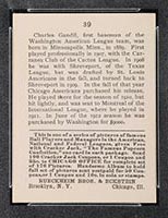 1915 E145-2 Cracker Jack #39 Charles Gandil Washington (American) - Back