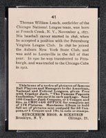 1915 E145-2 Cracker Jack #41 Thomas Leach Chicago (National) - Back