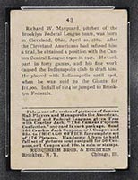 1915 E145-2 Cracker Jack #43 Richard Marquard New York (National) - Back