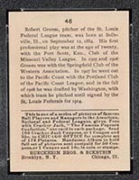 1915 E145-2 Cracker Jack #46 Bob Groom St. Louis (Federal) - Back