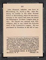 1915 E145-2 Cracker Jack #50 John Hummell (Hummel) Brooklyn (National) - Back