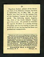 1915 E145-2 Cracker Jack #51 Napoleon Rucker Brooklyn (National) - Back