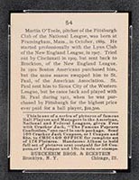 1915 E145-2 Cracker Jack #54 Martin O’Toole Pittsburgh (National) - Back