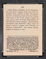 1915 E145-2 Cracker Jack #56 Clyde Milan Washington (American) - Back