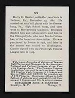 1915 E145-2 Cracker Jack #59 Harry Gessler Pittsburgh (Federal) - Back