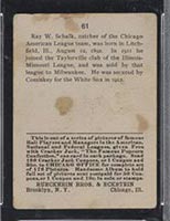 1915 E145-2 Cracker Jack #61 Ray Schalk Chicago (American) - Back