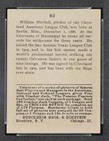 1915 E145-2 Cracker Jack #62 Willie Mitchell Cleveland (American) - Back