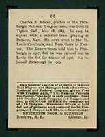1915 E145-2 Cracker Jack #63 Charles Adams Pittsburgh (National) - Back