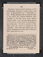 1915 E145-2 Cracker Jack #66 Nap Lajoie Cleveland (American) - Back