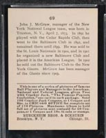 1915 E145-2 Cracker Jack #69 John McGraw New York (National) - Back