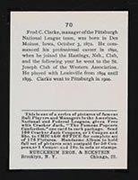 1915 E145-2 Cracker Jack #70 Fred Clarke Pittsburgh (National) - Back